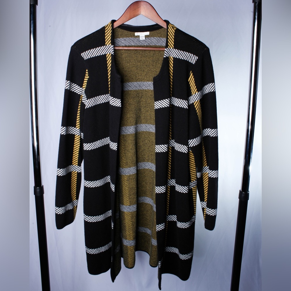Est. 1946 Sweater Sz 18/20W Long Open Chunky Knit Cardigan Plaid Black